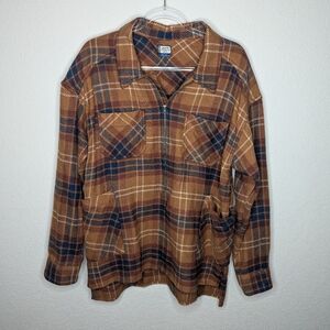 Kavu Brown and Blue Plaid Half Zip Pullover